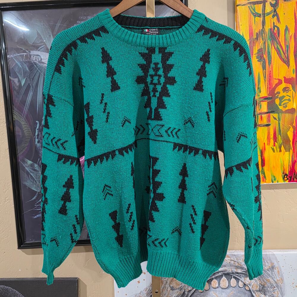 80s Rare Toni Valeruz Made in Italy Euro Import Sweater Green Grandpacore.